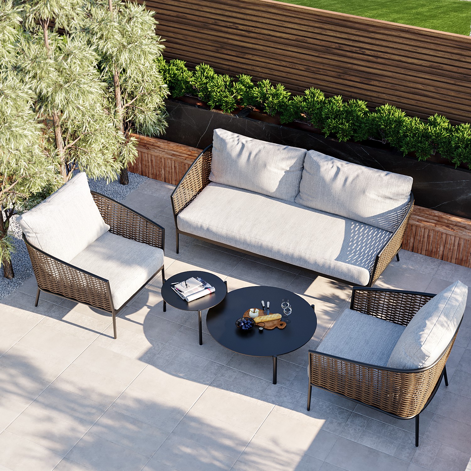 Read more about 4 seater garden sofa set with wicker woven chairs & 2 tables como